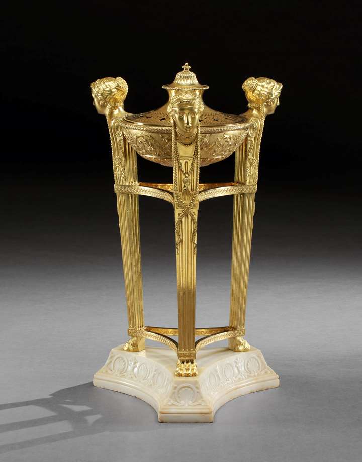 A GEORGE III ORMOLU AND WHITE MARBLE ATHENIENNE